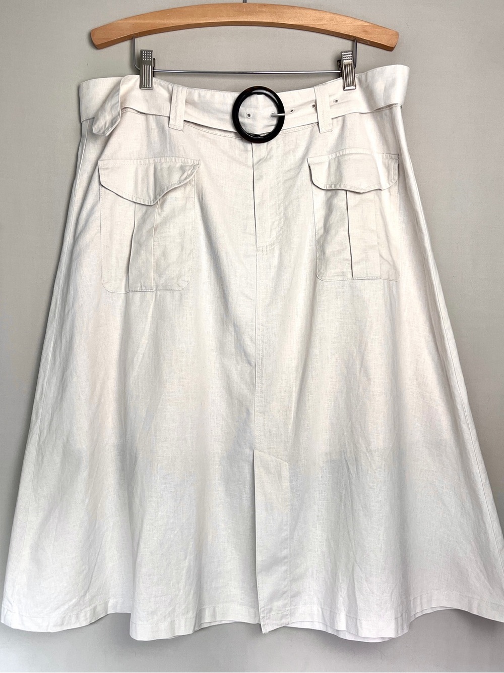 Who What Wear Linen Blend Utility A-Line Midi Skirt Belted Ivory 16
